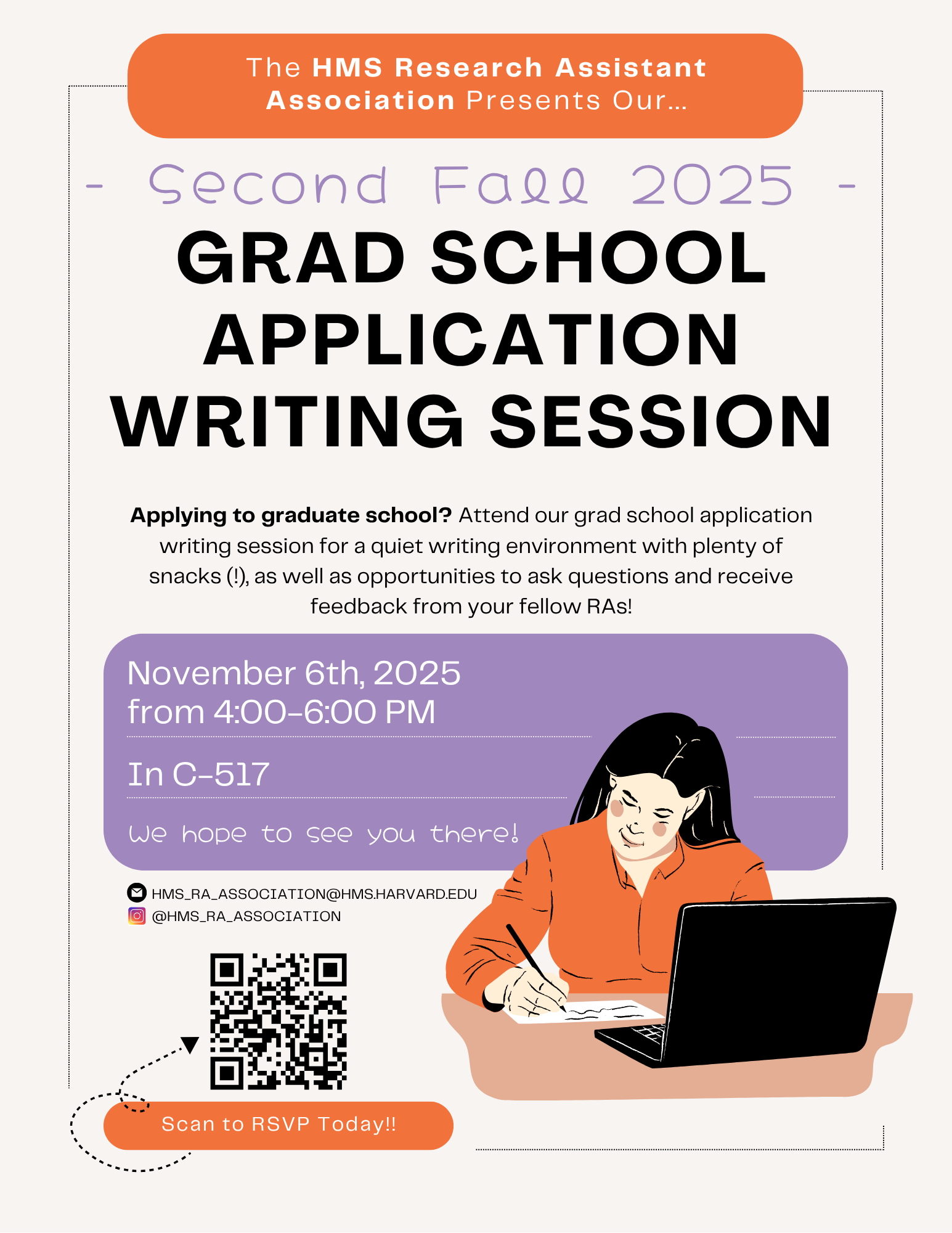 Flyer advertising the Grad School Application Writing Session