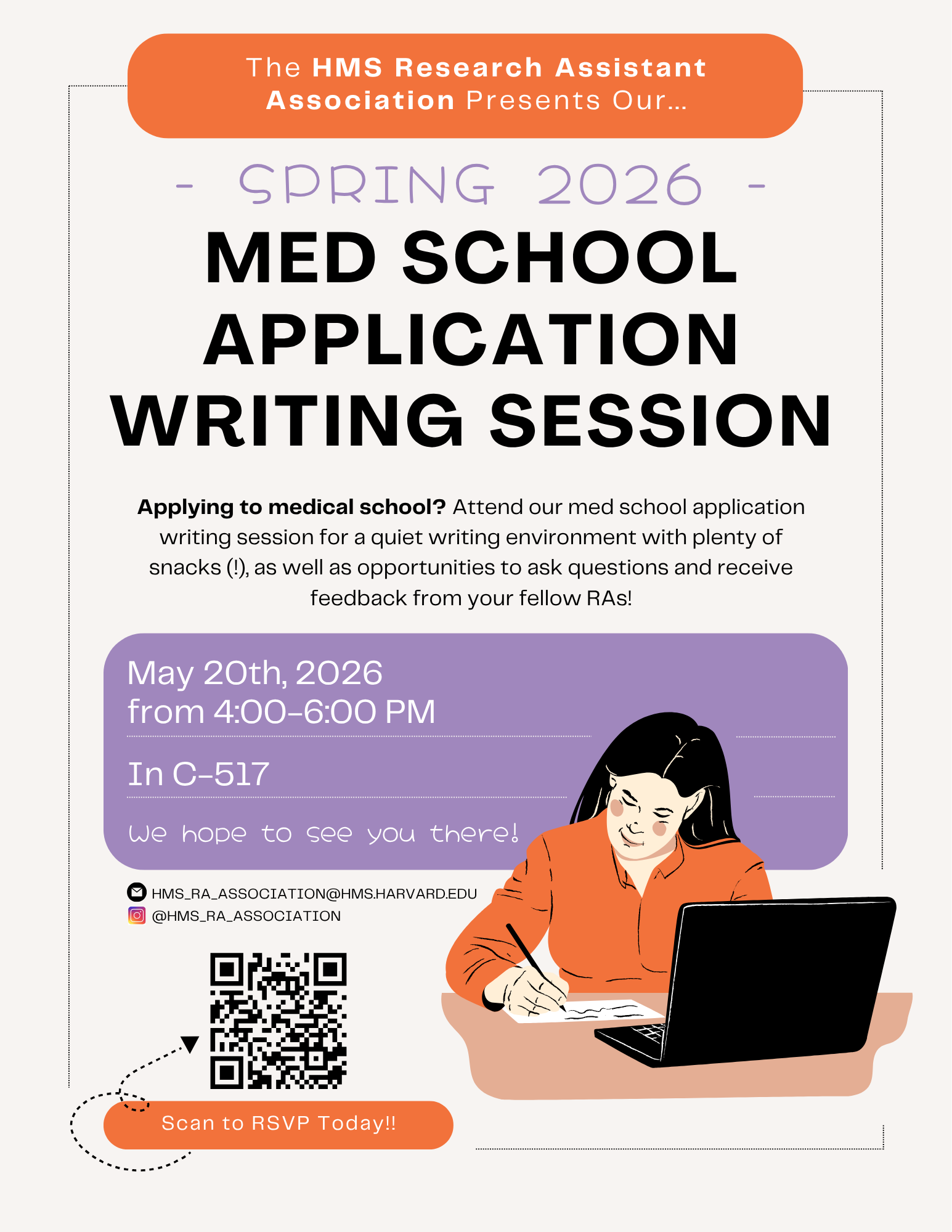 Flyer for the Med School Application Writing Session. Details below. 